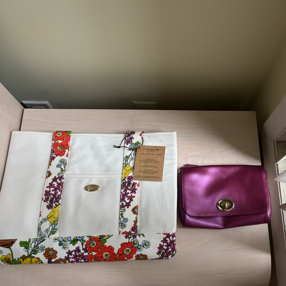 Sale! New Coach Violet Leather Crossbody w/ 2 Straps & Coach Floral Pattern Tote